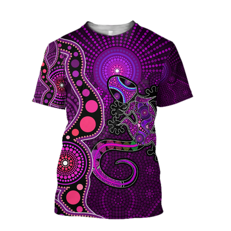 2022 Australische Aboriginal Aboriginal Paars Zon Hagedis 3D Gedrukt Mannen T-shirt Vrouwen Zomer Casual