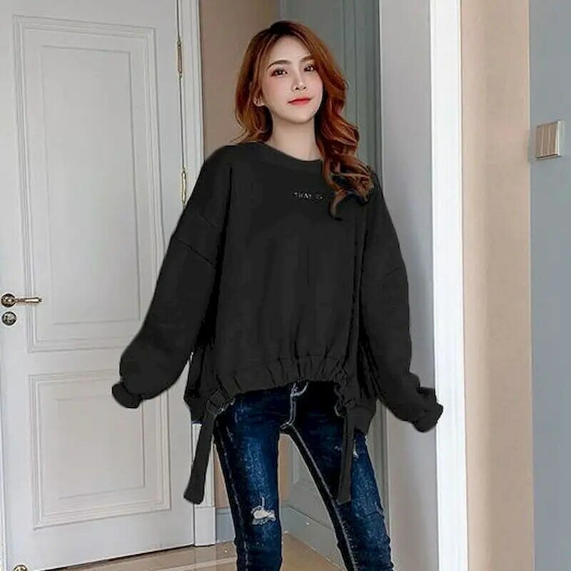 Pullover Besar Wanita Musim Gugur Musim Dingin Mantel Pullover Trendi Atasan Longgar Kasual Tebal Mewah Kaus Fashion Gaya Korea