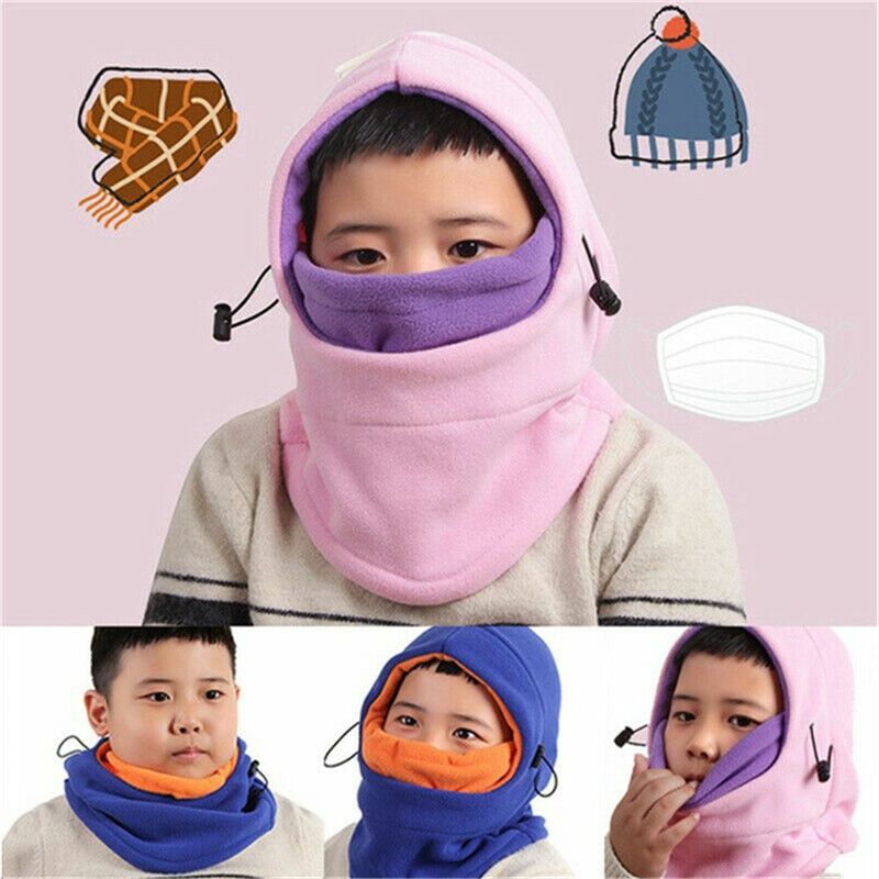 Boys Girls Fleece Thermal Ski Mask Hood Cap Full Face Balaclava Hat Children Cap
