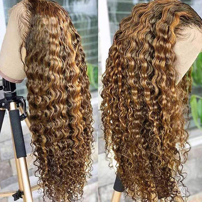 Highlight Colored Curly Lace Front Human Hair Wig Pre Plucked Honey Blonde Brazilian Lace Frontal Remy Human Hair Wigs For Women