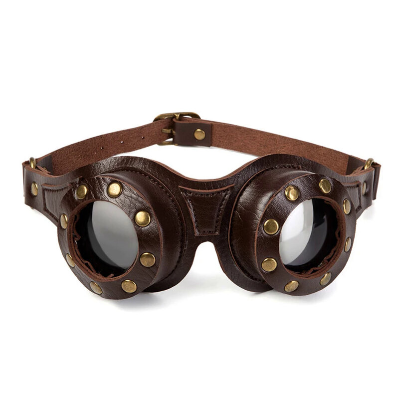 نظارات تنكرية من الجلد Steampunk للرجال ، شرير بخار مضحك ، إكسسوارات الهالوين ، دعامة رجل ، نظارات حفلات للبالغين