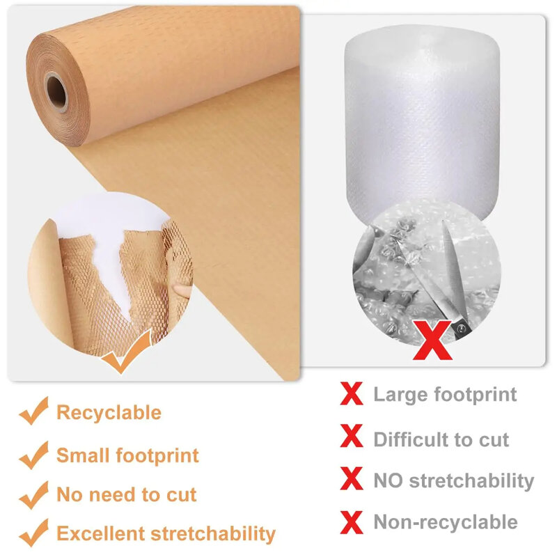 ブラウンハニカムクラフト紙、保護、リサイクル、バッファ、パッケージロール、環境保護素材、30cm * 5m