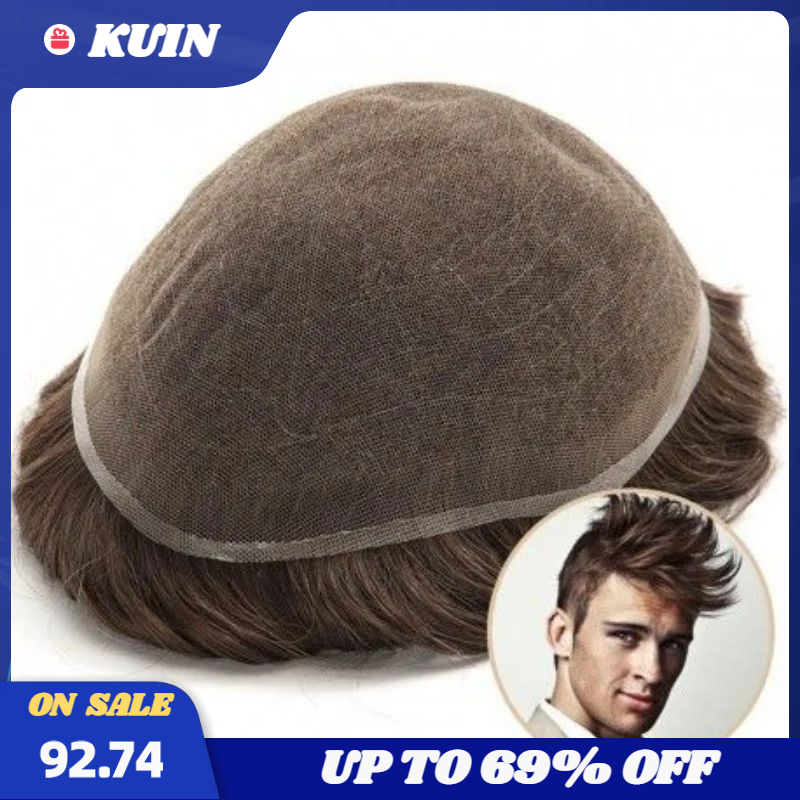 Kuin Natural Full Lace Men Toupee Transparent Lace Base Wig Breathable Men Capillary Prosthesis Men Hairpiece Human Hair System