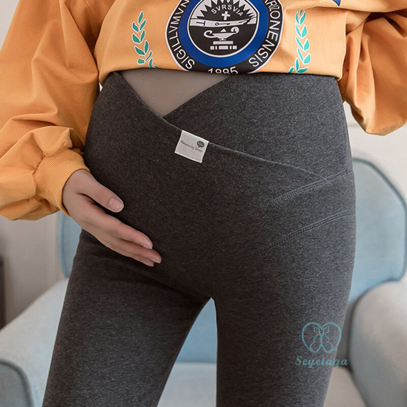 Across V Low Waist Belly Cotton Maternity Skinny Legging Spring Casual Pencil Pants Clothes for Pregnant Women Autumn Pregnancy