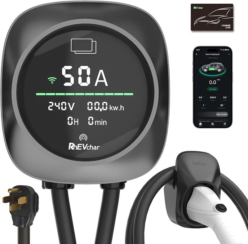 EV Charger 50 Amps, Smart Screen Level 2 Charging Station with WiFi, 240V J1772 Home Electric Vehicle Charger NEMA 14-50 Plug