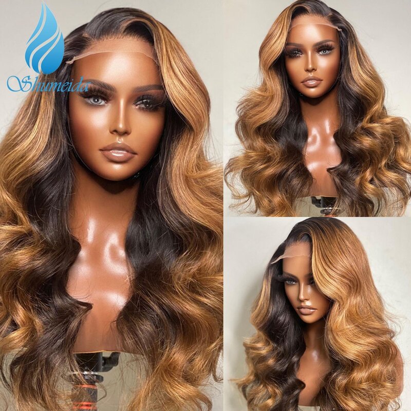 Shumeida Highlight Color 13*6 Lace Front Human Hair Wigs Brazilian Remy Hair Highlight Brown Color Glueless Wigs with Baby Hair