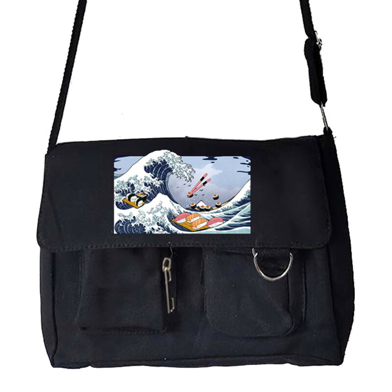 Холщовые сумки через плечо для женщин, модные сумки на ремне, Студенческая Повседневная вместительная сумка для хранения с волнистым принтом
