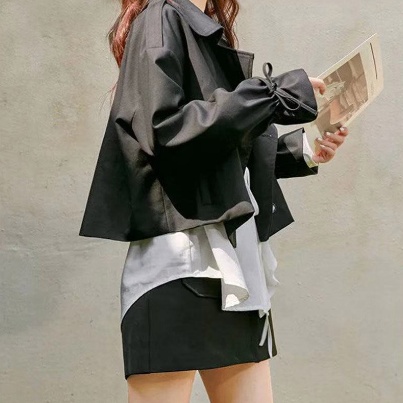 여성용 반팔 폴로 칼라, 한국 에디션, 루즈한 작은 코트, 트렌디한 여성 하이 퀄리티 카키 탑, 2024 용수철 가을 신상