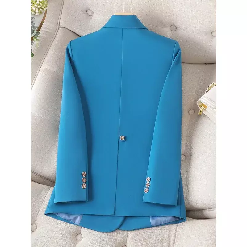 Jaqueta formal monocromática para mulheres, blazer de escritório para senhoras, manga comprida, peito único, moda feminina, café preto e azul, outono e inverno