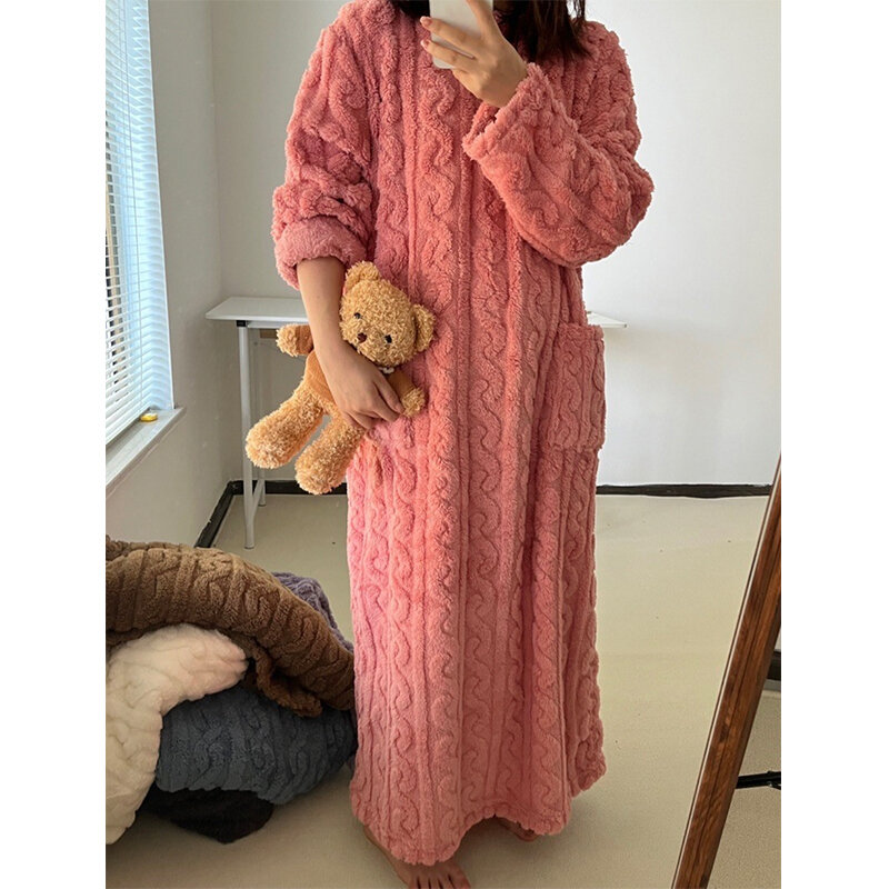 Pijama doméstico quente e grosso, Camisola Jacquard de veludo coral, camisola casual, camisola simples, inverno