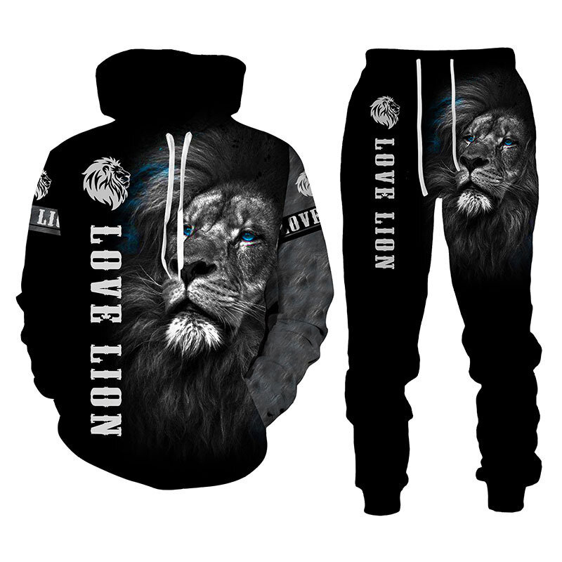 Animal 3D Tiger/wolf Printed Hoodie + Pants Suit Cool Men/Women 2 Pcs Sportwear Tracksuit Set Autumn and Winter Men's Clothing