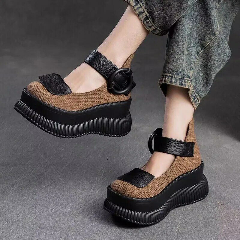 Thick Bottom Muffin Increase Round Head Fashion All Comfortable Non-slip Breathable Sports Wear-resistant Women's Single Shoes