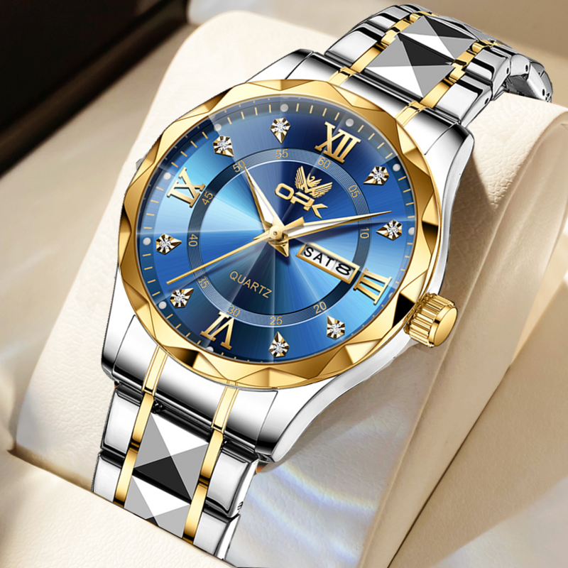 Мужские водонепроницаемые кварцевые часы в деловом стиле с отображением даты и недели