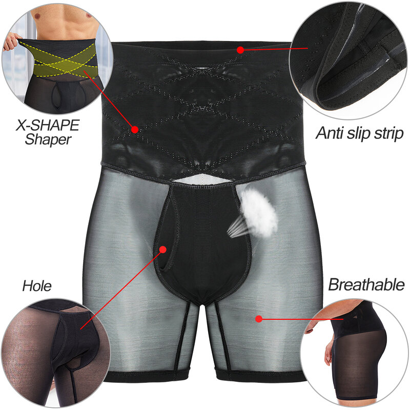 TUNIControl-Short Taille Haute pour Homme, Sous-Vêtement Amincissant, Culotte de Compression de l'Abdomen, Boxer Sans Couture