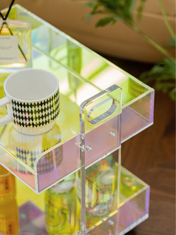 Luxus Acryl Wohnzimmer Sofa Seite Coffe Tisch Möbel Designer Transparent Bunte Mobile Tee Tisch Trolley Schrank
