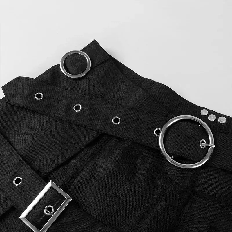 Falda plisada Punk de Cosplay para hombre, cinturón de cuero gótico, Guerrero romano Medieval, Kilt Metal Chian, asimetría negra, disfraz de Halloween