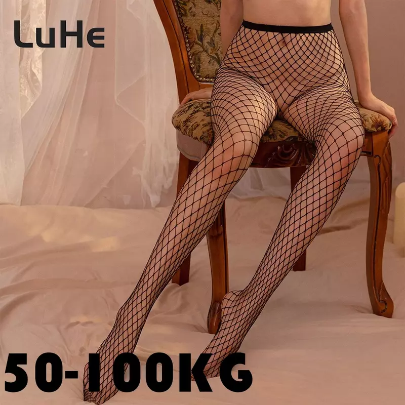 70-100KG Plus Size Sexy Women Long Fishnet Stockings Fish Net Pantyhose Mesh Tights Lingerie Black High Stocking