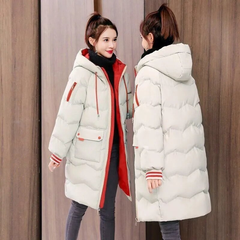 Женская зимняя стеганая куртка, новинка 2023, женское теплое плотное хлопковое пальто, Корейская свободная парка с капюшоном, женская верхняя одежда, зимняя куртка