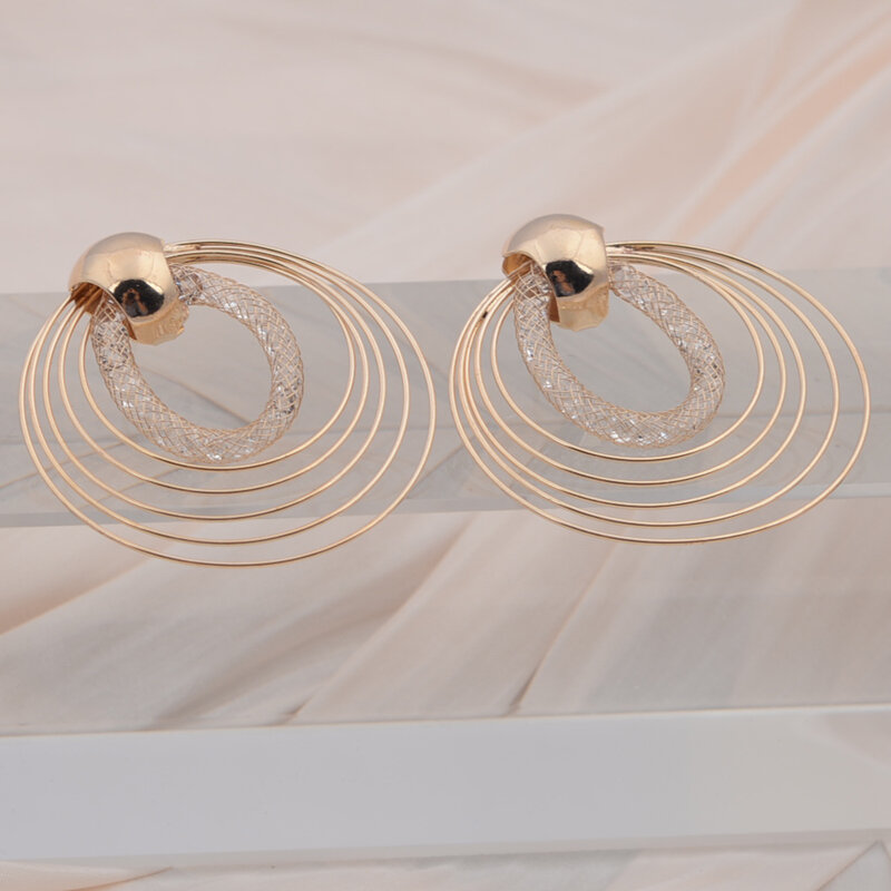 Boucles d'oreilles rondes multicouches avec cristal pour femmes, bijoux géométriques rétro européens, cadeau de Noël