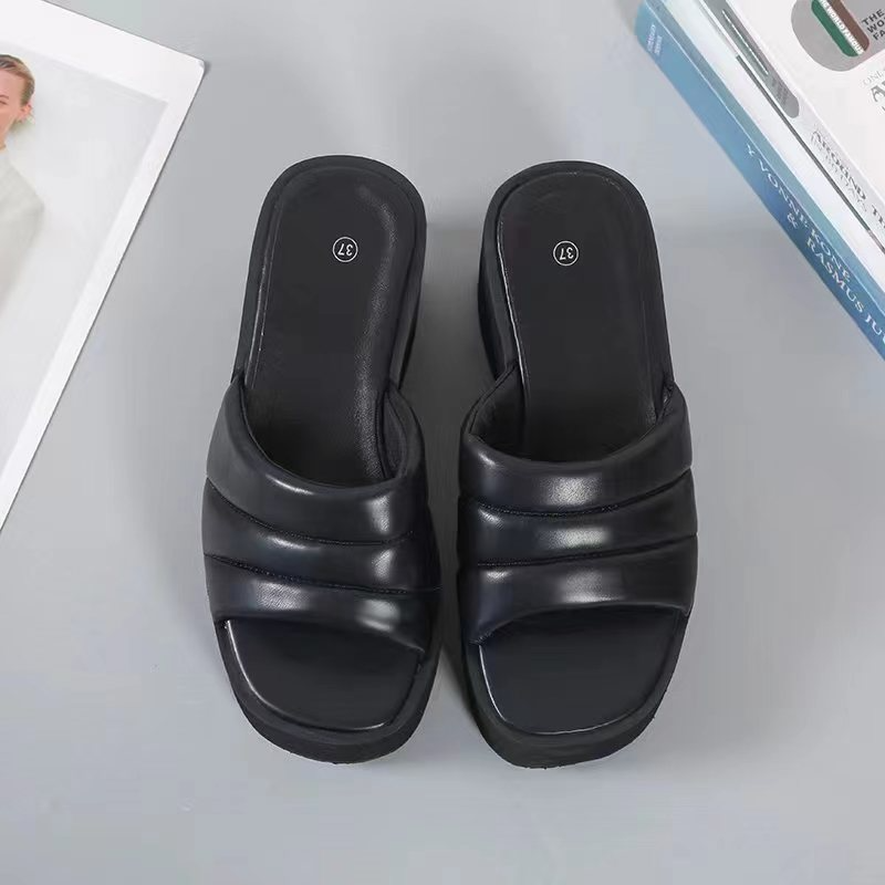 Optique-Tongs à l'offre elles compensées pour femmes, sandales à plateforme, coordonnantes, pantoufles de plage, diapositives à talons hauts, été, 2023