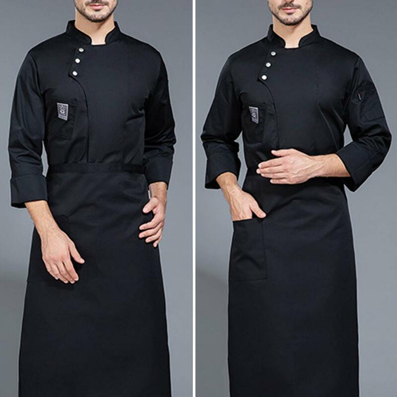 Pakaian kerja koki Lengan Panjang uniseks, seragam koki berdiri dengan kerah dua baris, tipis Anti kotor, baju koki kafe dan restoran