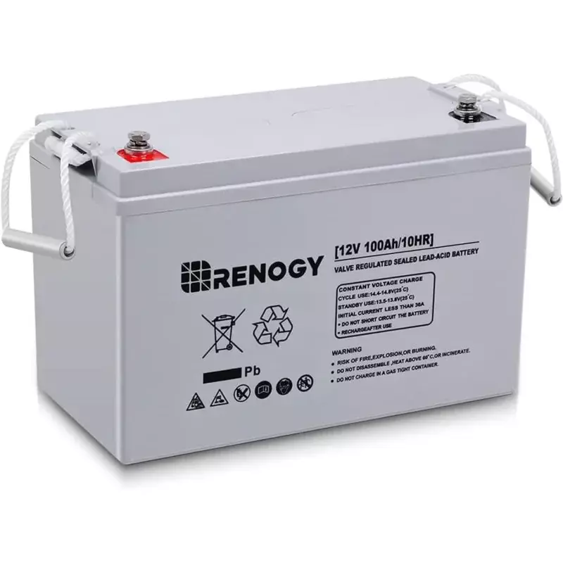 Baterai dalam Renogy AGM 12 Volt 100AH, tingkat pelepasan mandiri 3%, arus pelepasan maksimal 1100A, peralatan isi daya aman untuk RV,