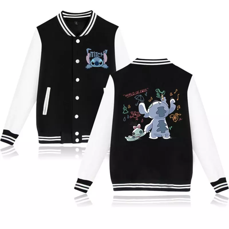Y2k 90s Stitch Disney Hoodie Baseball Jacket Men Women Sweatshirt Kids Boys Girls Harajuku Jackets Streetwear College Coats