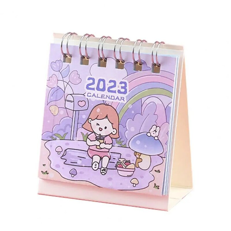 Calendario de escritorio, suministros escolares, práctica, amplia aplicación, dibujo de chica de dibujos animados, gira página suave, 2023