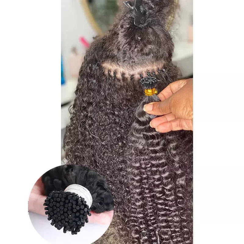 Afro kinky encaracolado cabelo humano eu ponta a granel para trança mongol encaracolado cabelo humano pacotes extensões 100g nenhuma trama para preto