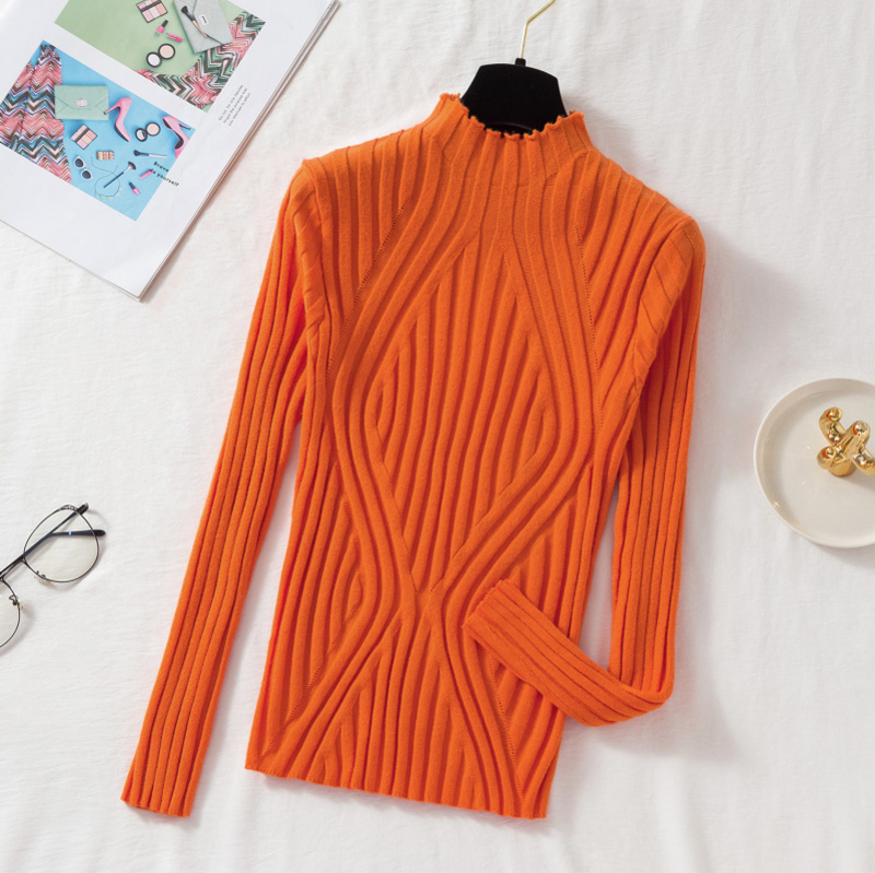 SUOCHAOnew-긴 소매 세미 하이 칼라 슬림 솔리드 컬러 풀오버 스웨터 코트 여성용, 얇은 피트 스트립 바닥
