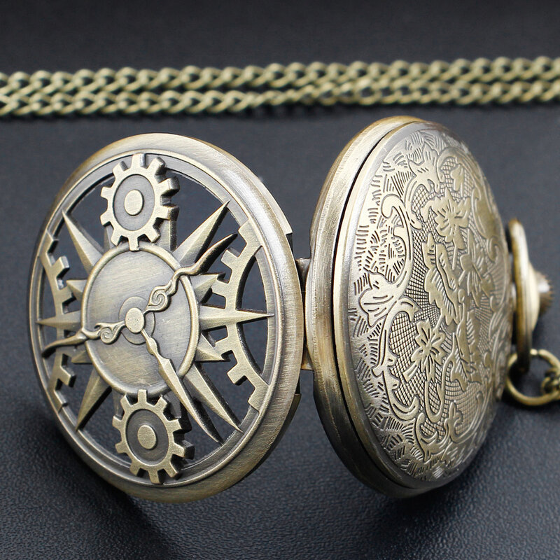 Hohle antike Ausrüstung analoges Design Taschenuhr Steampunk Quarz Halskette Pullover Kette Anhänger Uhr Männer Frauen
