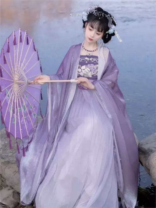 Осень 2023, женское фиолетовое сказочное платье в стиле ретро, традиционный костюм ханьфу в китайском стиле для косплея, женское платье, милые платья принцессы