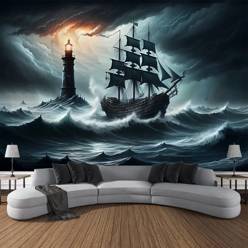 オーシャン帆船の背景装飾タペストリー、海の景色