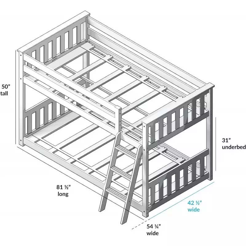 Max & Lily-Twin Over Low Beliche com escada, camas de madeira, Guardrail de segurança para crianças, crianças, meninos, meninas, 14"