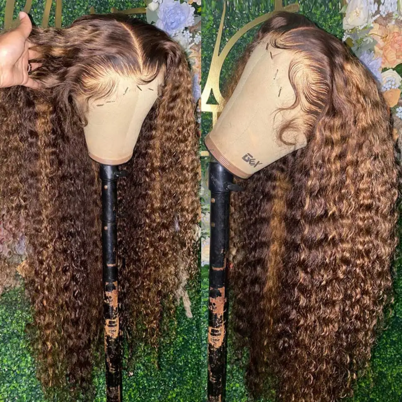 Loose Deep Wave Glueless Wig Human Hair Ready To Wear 13x4 Lace Closure Curly Highlight Ombre 4/27 Preplucked Hairline Pre Cut