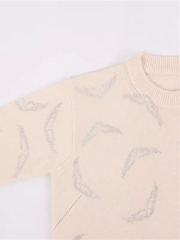 Maglione lavorato a maglia da donna con ali di strass decorazione autunno inverno Casual o-collo maglione di Cashmere