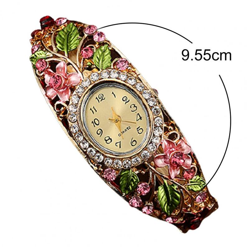 Montre habillée vintage décontractée, bracelet en alliage de faux cristal, motif floral azole