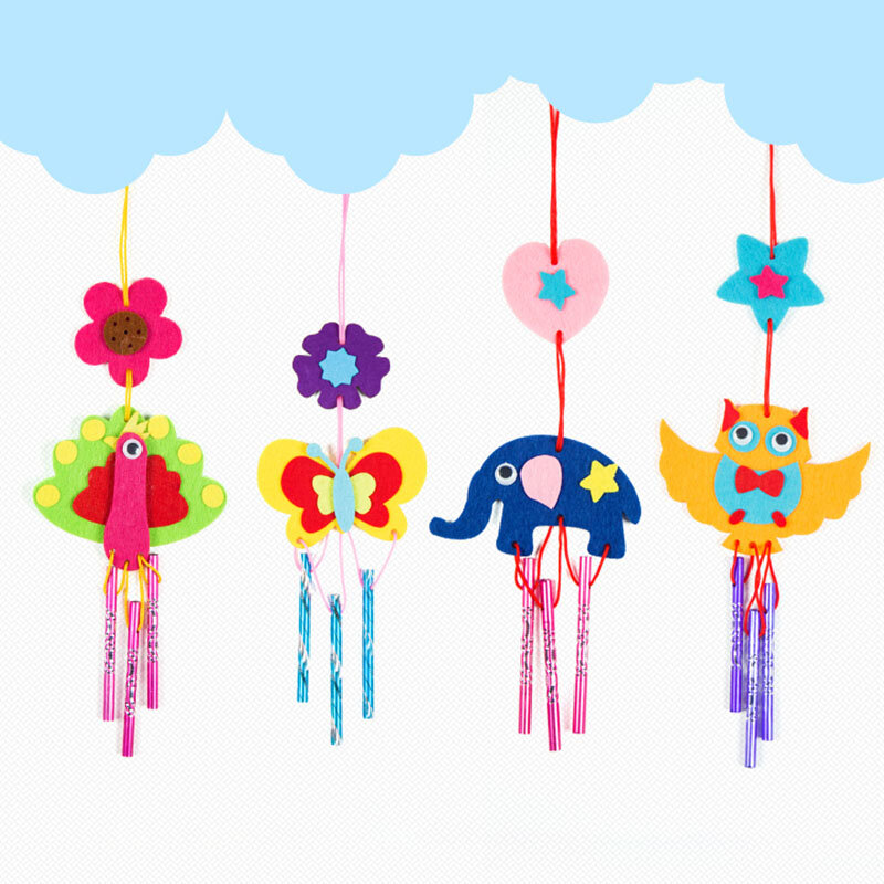 Dzieci DIY dzwonek wietrzny ręcznie robione nadmuchiwany dzwonek dziecko zabawka Puzzle DIY ręcznie robione zabawka dla dzieci dzwonek wietrzny z włókniny z kreskówek