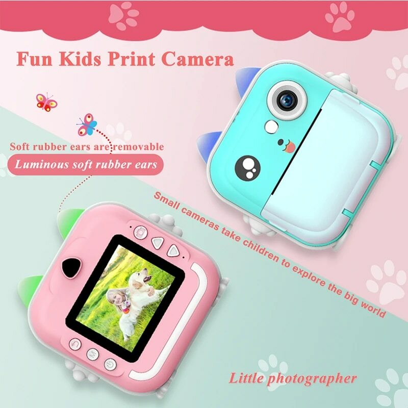 Kamera anak-anak Polaroid, mainan luar ruangan cetak instan Mini kamera Video Digital untuk anak-anak 1080P layar HD kertas termal