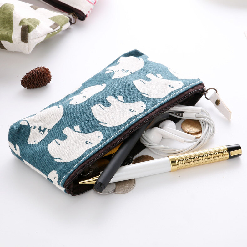 Creative ethnic style multi-functional retro style canvas coin purse simple student headphone data line lipstick storage bag