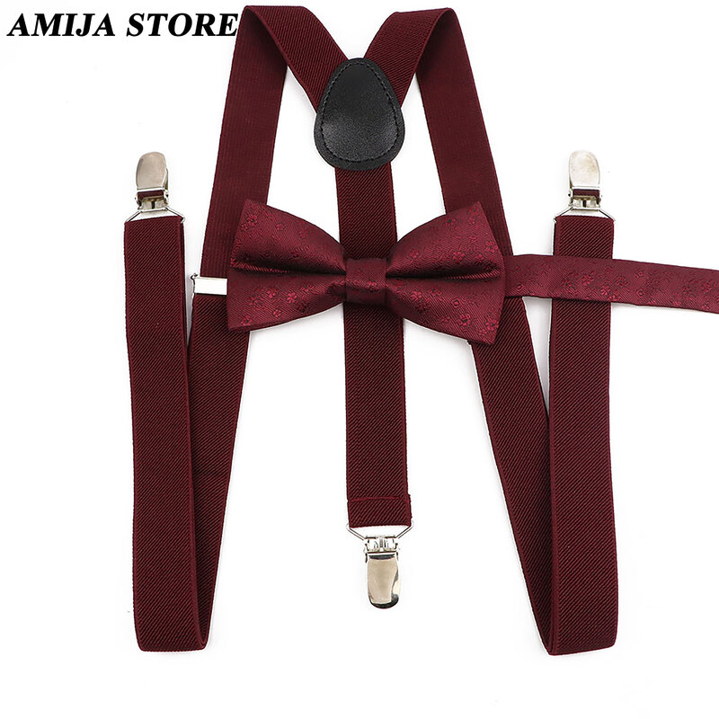 Fashion Unisex Brown Plaid Striped Suspender Set Braces With Bowtie Clip-on Elastic Y-back Mens Straps Butterfly Party Meeting W