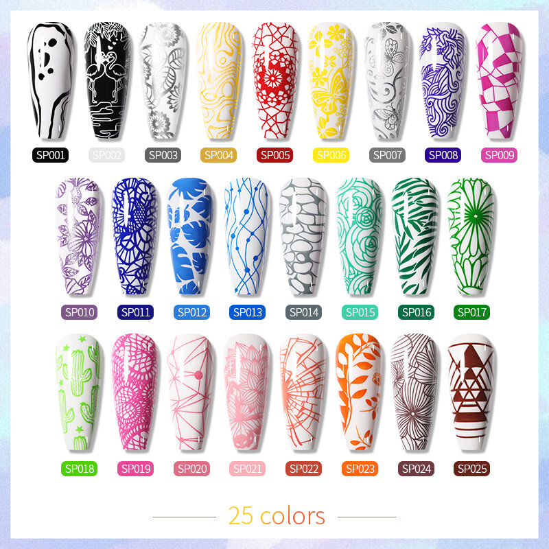 NASCIDO PRETTY-Esmalte de estampagem de unhas, verniz Nail Art com Peel Off, látex preto e branco, esmalte colorido, 10ml, 25 cores