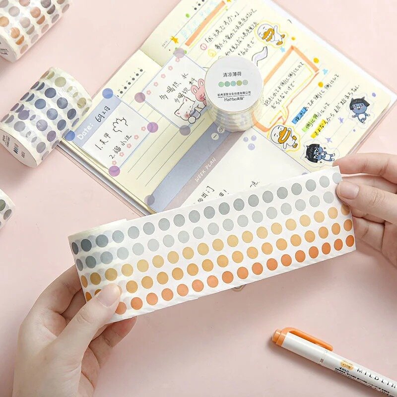 Kawaii Colorido Dot Washi Tape, Papelaria Adesivos, Decoração Adesiva, Fita Adesiva, Material Escolar Coreano, Diário, 10 Cores
