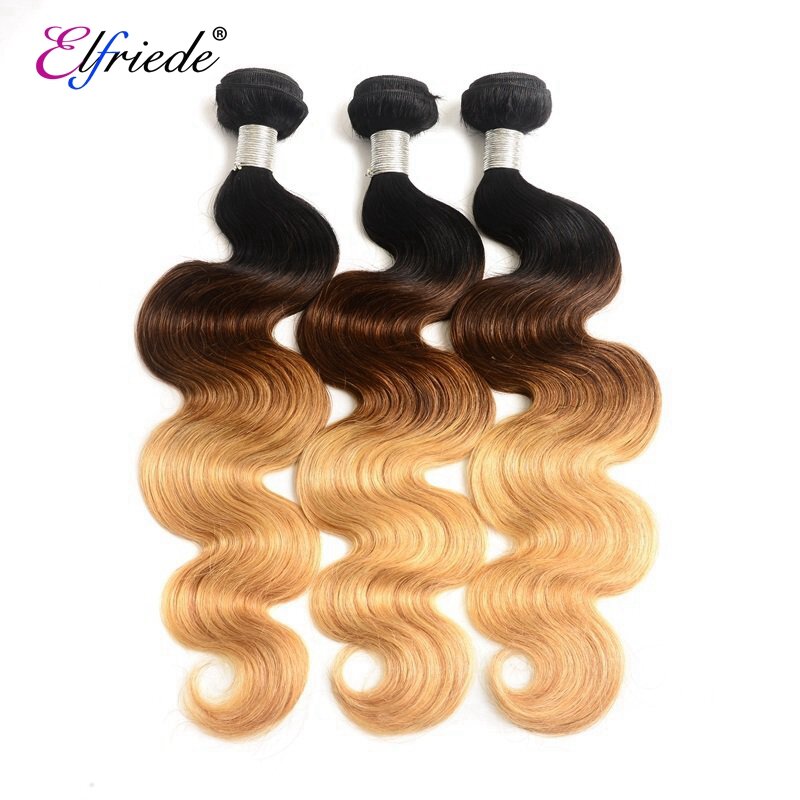 Elfriede #1B/4/27 Body Wave Ombre berwarna rambut manusia bundel ekstensi rambut manusia 3/4 penawaran bundel rambut manusia dijahit kain