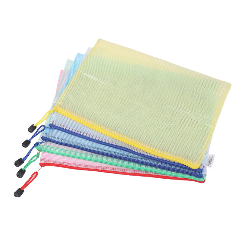Mesh Zipper Bag for Organizing, Organização de aula, Plastic Zipper Bag, A4 Size, 1Pc