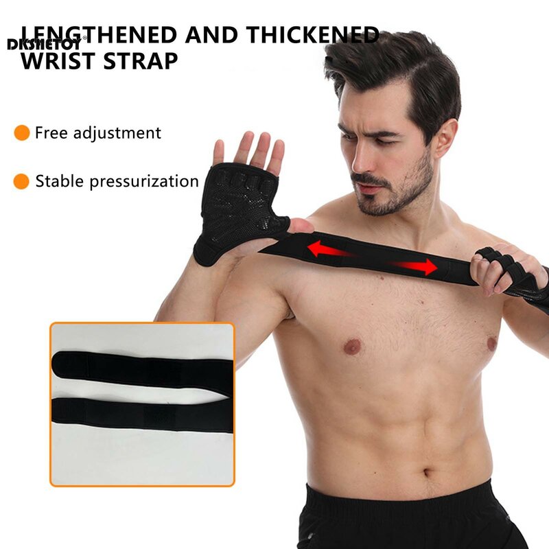 Gym Gloves with wrist Support Braces Body Building Half Finger Non-Slip Gloves Hand Grip Fitness Weightlifting Training Braces