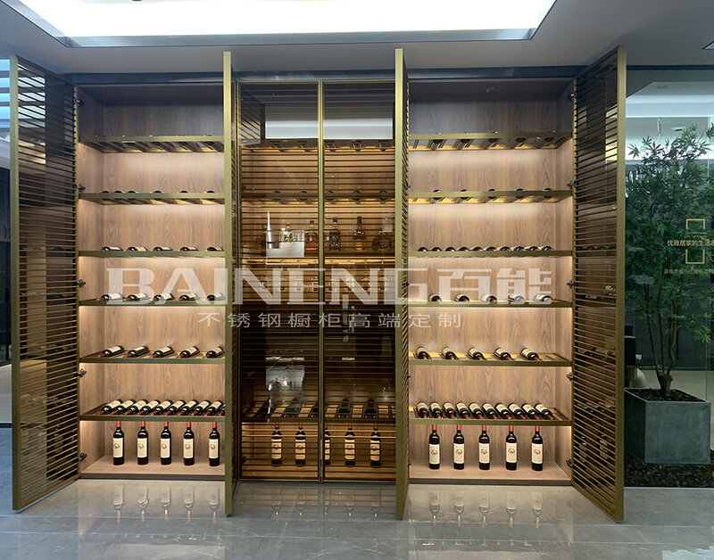 Luxushotel/Haus/Restaurant Glas gelbbraun Edelstahl Weins chrank Wein vitrine