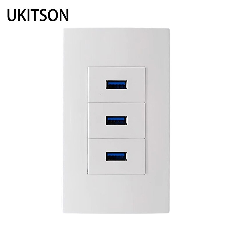 3 Ports Female USB3.0 Wall Panel Pass Through Triple USB Face Outlet Cover White Color In USA Standard Faceplate Socket