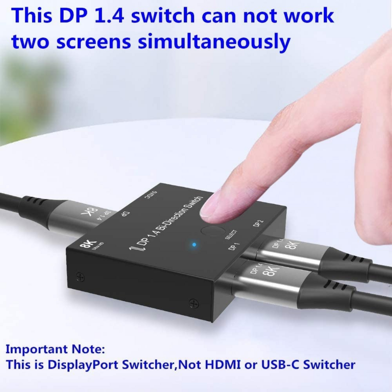 Dwukierunkowy przełącznik DP 8K HD obsługuje przełączanie jednym klawiszem przełącznik podzielony ekran Dp 8K @ 30Hz 4K @ 120Hz konwerter splittera