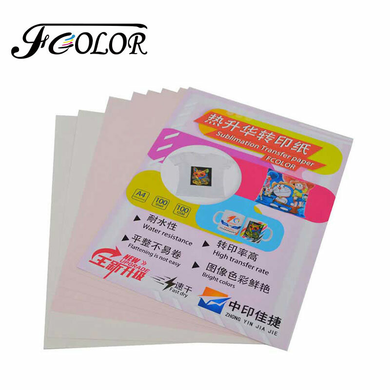 Fcolor กระดาษระเหิด A4 100แผ่น/Pac กระดาษถ่ายโอนความร้อนสำหรับเครื่องพิมพ์อิงค์เจ็ทการออกแบบเสื้อยืดเครื่องพิมพ์ลายเสื้อ